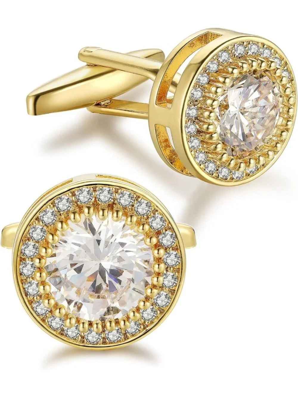 Elegant CZ Crystal Cufflinks for Men - Sparkling Gold Wedding Accessories